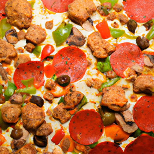 A variety of colorful and flavorful pizza toppings, including fresh vegetables, meats, and cheeses.